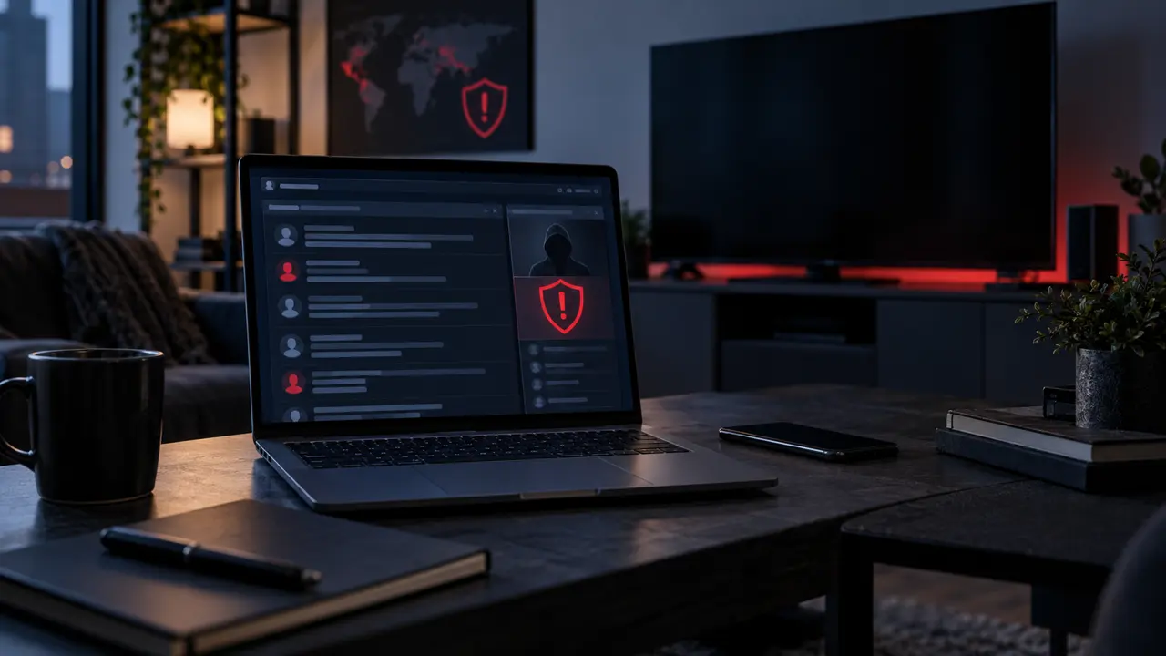 Forum IPTV illégal avec symboles de sécurité et avertissement juridique